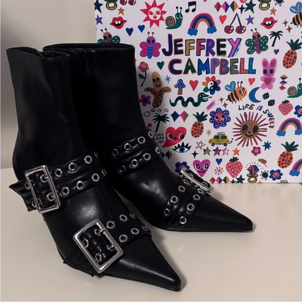 NIB/NWT Jeffery Campbell UP-2-DATE Boot 8.5 OXFD/SANG BLACK SILVER Kitten Bootie - Picture 3 of 16